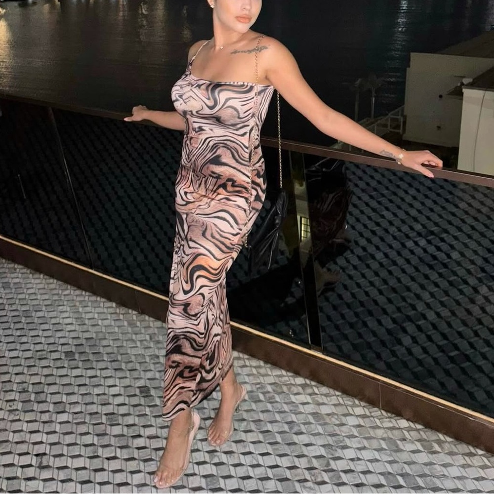 SHEIN Swirl Print Maxi Dress - Black and Brown